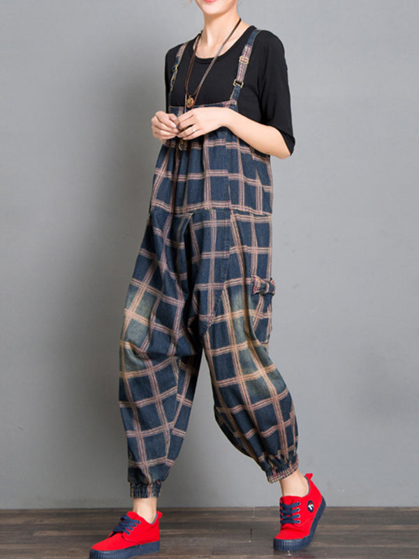 Dungarees cotton, vintage retro style overall, Harem Overall , Plaids Prints