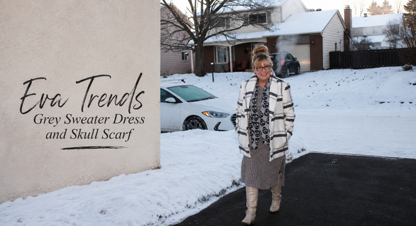 Eva Trends Grey Sweater Dress and Skull Scarf