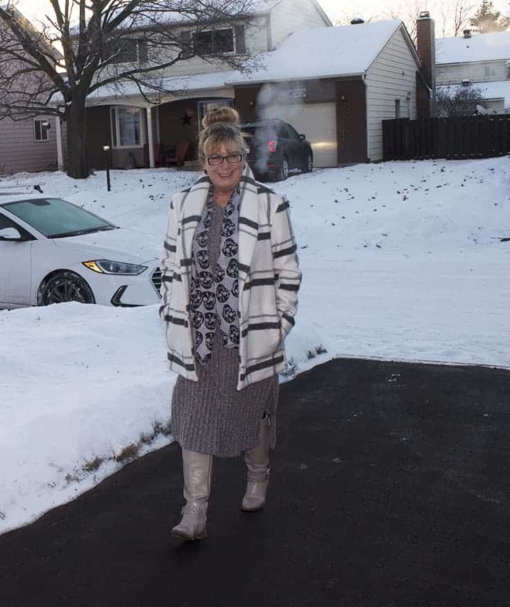 Eva Trends Grey Sweater Dress and Skull Scarf