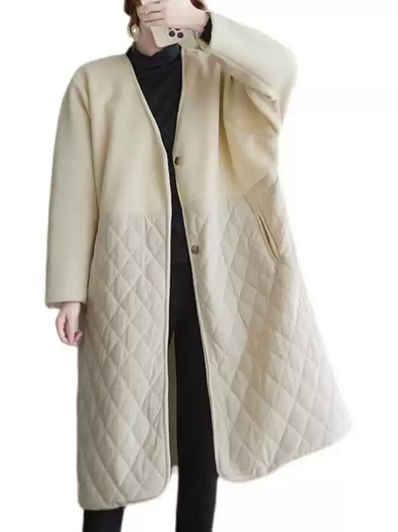 Velvet Diamond Quilted Cotton Coat for Women | Loose Winter Overcoat