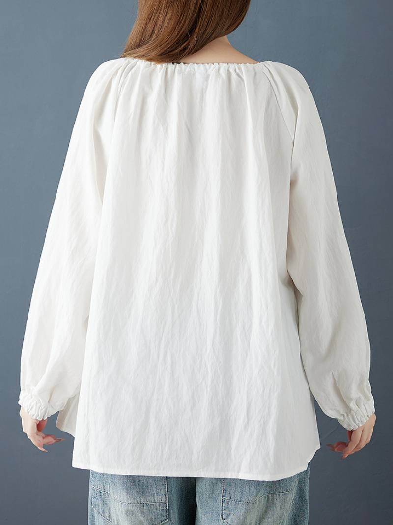 Cotton-Linen Peasant Blouse with Ruffled Cuffs for Effortless Summer Style