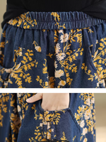 Floral Denim Cotton Palazzo Pants with Elastic Waist, Chic Wide-Leg Silhouette