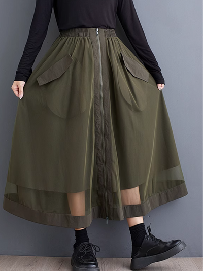 Women's Daily Wear Zipper Large Pockets Front Skirt
