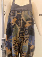 Geometric Print Denim Dungarees With Curved Hip Pockets