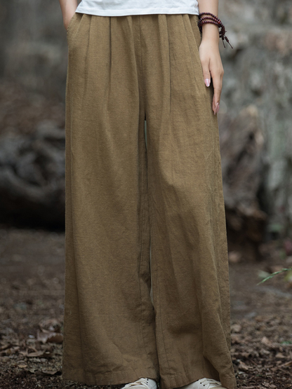 Women's wearing brown wide-leg pants 