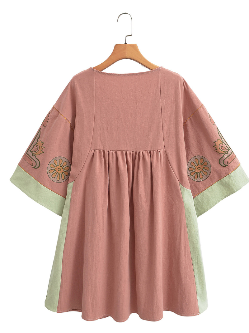Women's Summer Casual V-neck Loose Embroidered Kimono Dress