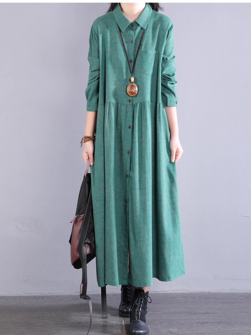 Women's Summer Button-Up Collar Type A-Line Shirt Dress