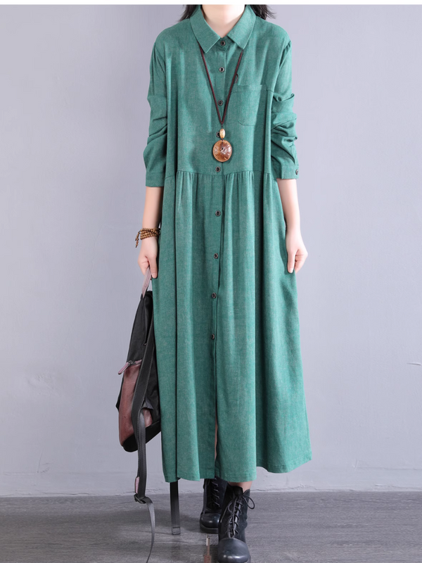 Women's Summer Button-Up Collar Type A-Line Shirt Dress