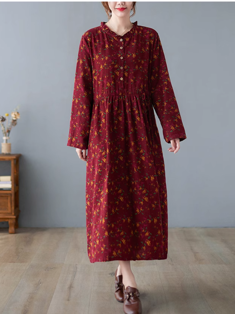 Women's Stylish Floral Printed Button-Up A-Line Dress