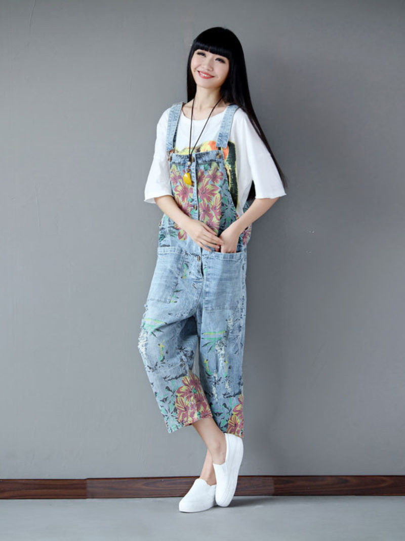 Women's Daily Wear and Outing style Printed Overall Dungarees