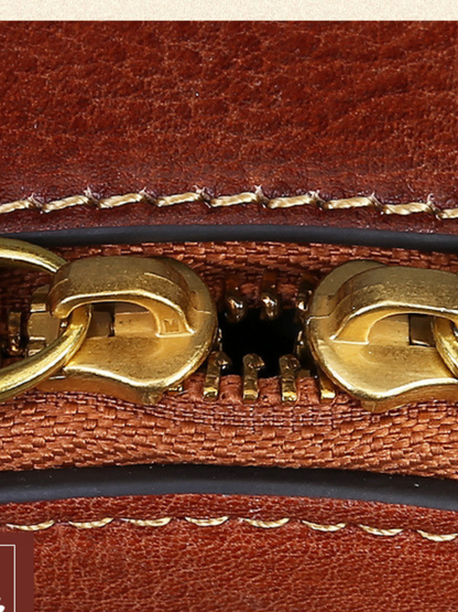 handbag with durable leather zipper