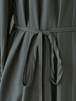 Gathered Neck Viscose Maxi Dress with Belt and Bishop Sleeves