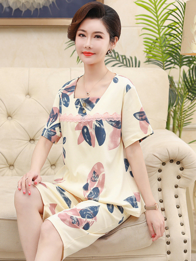 Women's Cotton Round Neck Pajamas Suit