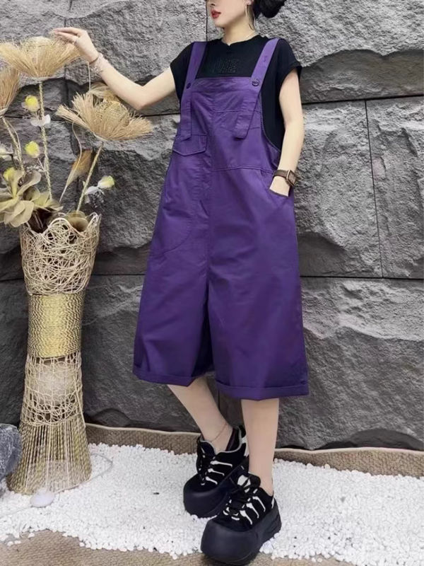 Mininmal Style Womens Cropped Overalls with Straight Loose Fit