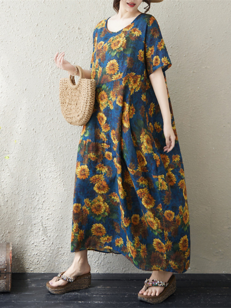Sunflower Soft Rayon Maxi Dress for Women, Breezy Floral Summer Style