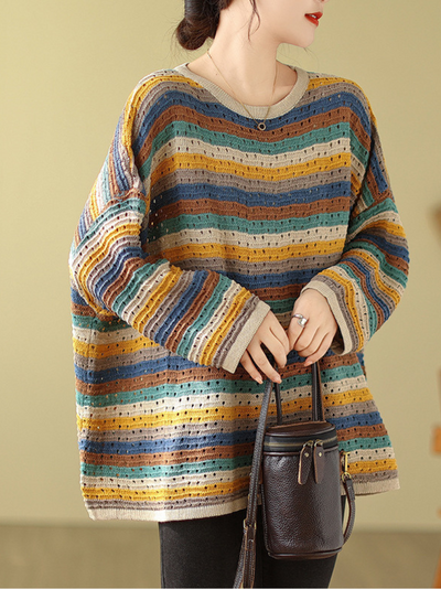 Women's Comfy & Colorful Plus Size Knitted Stripe Sweater