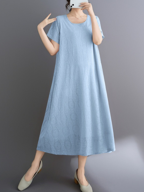 Lace-Scrolled A-Line Midi Dress with Pockets in Cotton Blend Elegance Eva Trends Lace-Scrolled A-Line Midi Dress with Pockets in Cotton Blend Elegance Eva Trends