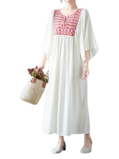 Women's Embroidery White  A-Line Dress