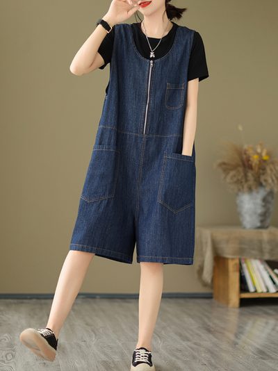 Women's Blue Short Dungarees