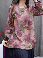 Painterly Floral Cotton-Linen Tunic Blouse