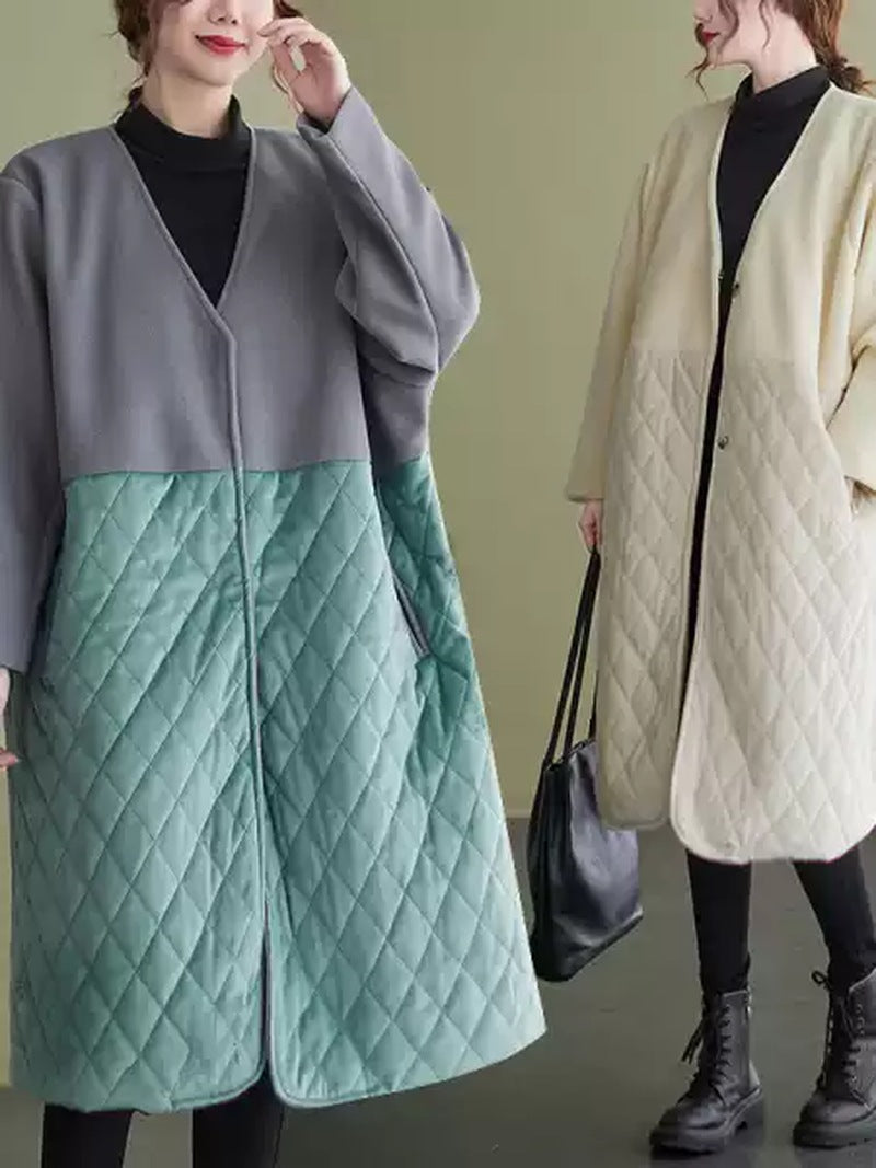 Velvet Diamond Quilted Cotton Coat for Women | Loose Winter Overcoat