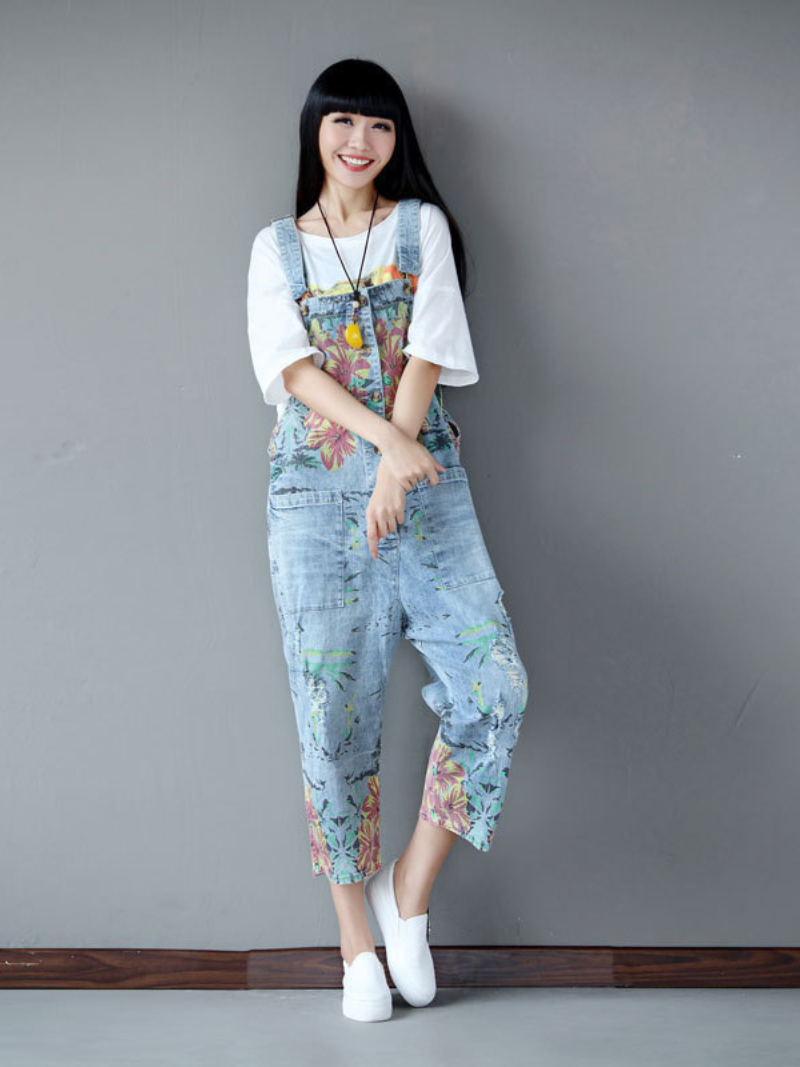 Women's Daily Wear and Outing style Printed Overall Dungarees