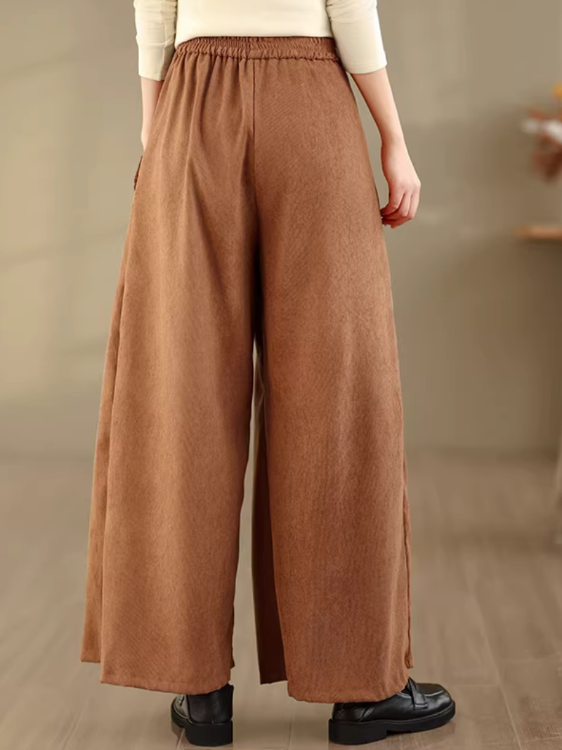 Chic Relaxed Corduroy Wide-Leg Pants with Pockets and Elastic Waist