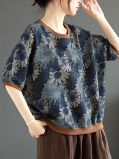 Women's Summer Any Occasion Loose Floral Printed Tops