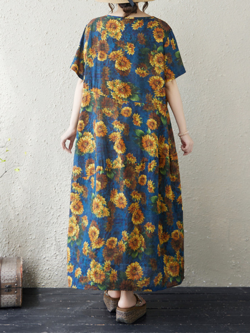 cotton or rayon summer dresses R.Vivimos Womens Summer Floral Print Cotton Short Sleeve Flowy Dress (Small, Aqua) at Amazon Women's Clothing store