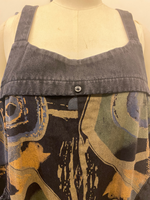 Geometric Print Denim Dungarees With Curved Hip Pockets