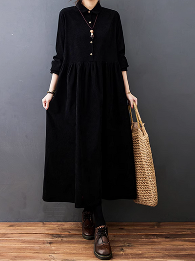 Women's Over-the-Knee Warm Button-Up A-Line Dress