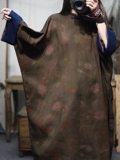 Women's Stand-up Collar Plate Button Mid-Length Shirt Dress