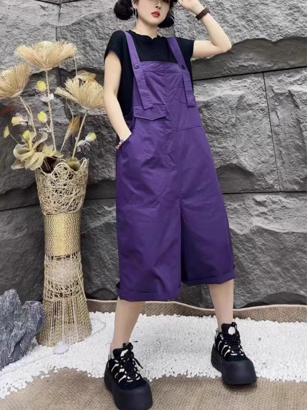 Mininmal Style Womens Cropped Overalls with Straight Loose Fit