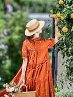 Cottage Garden Polka Dot Cotton Dress with Scalloped Lace Hem