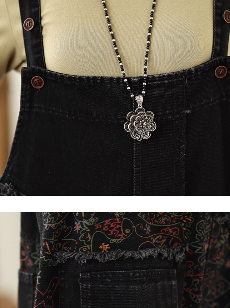 Artisan Printed Cotton-Linen Harem Overalls, Chic Boho Jumpsuit for Women