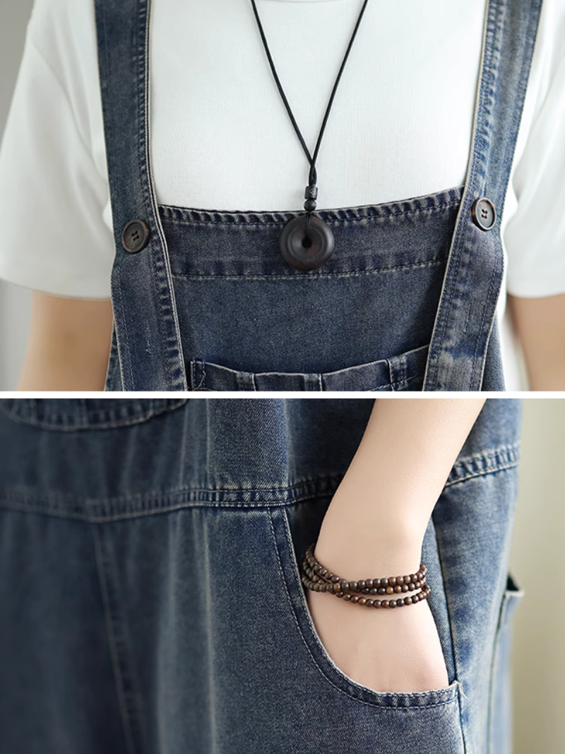 Women's Button Up Straps & Pocket Dungaree 