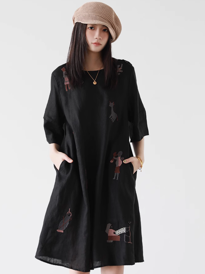 Unique Printed Black Dress
