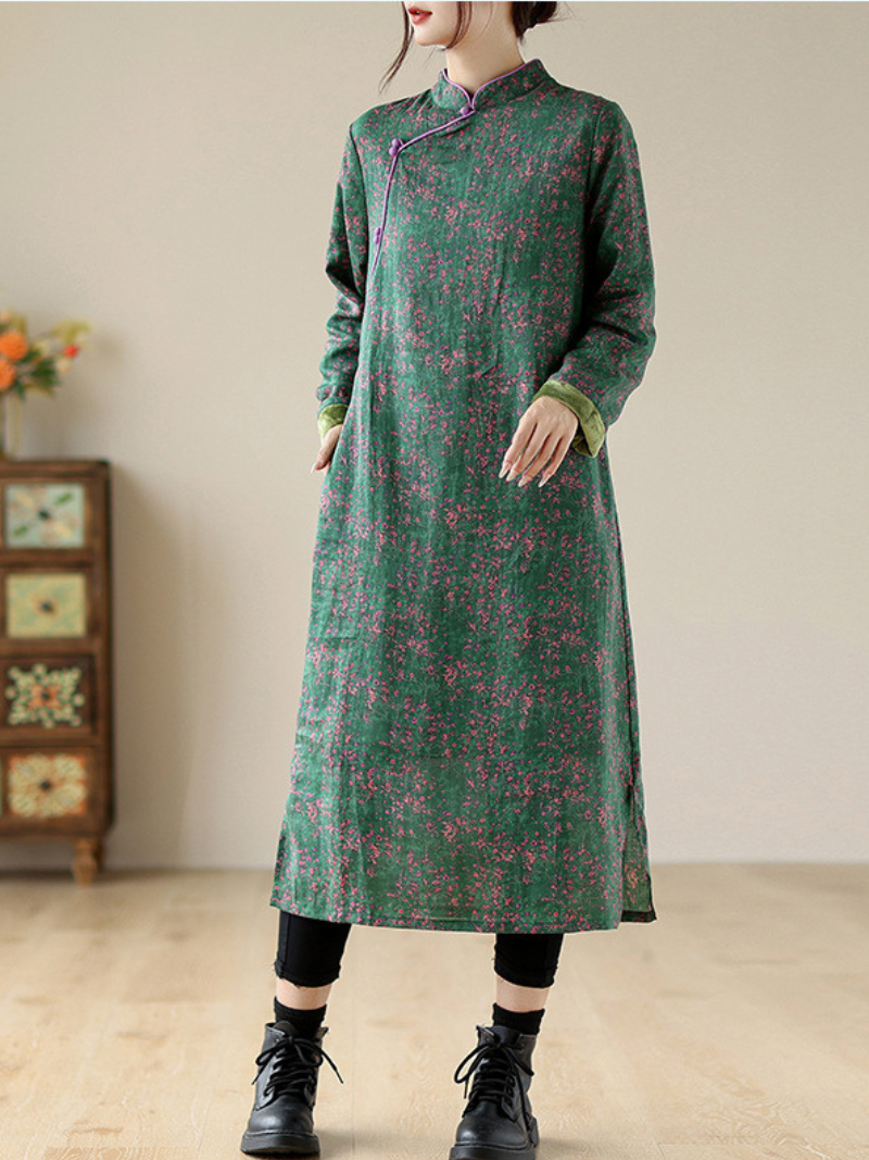 Women's Graceful Comfy and Cozy Button Midi Dress