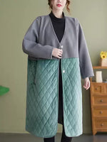 Velvet Diamond Quilted Cotton Coat for Women | Loose Winter Overcoat