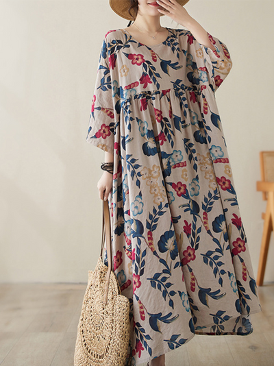 Women's Generous Beauty Printed Flower Smock Dress