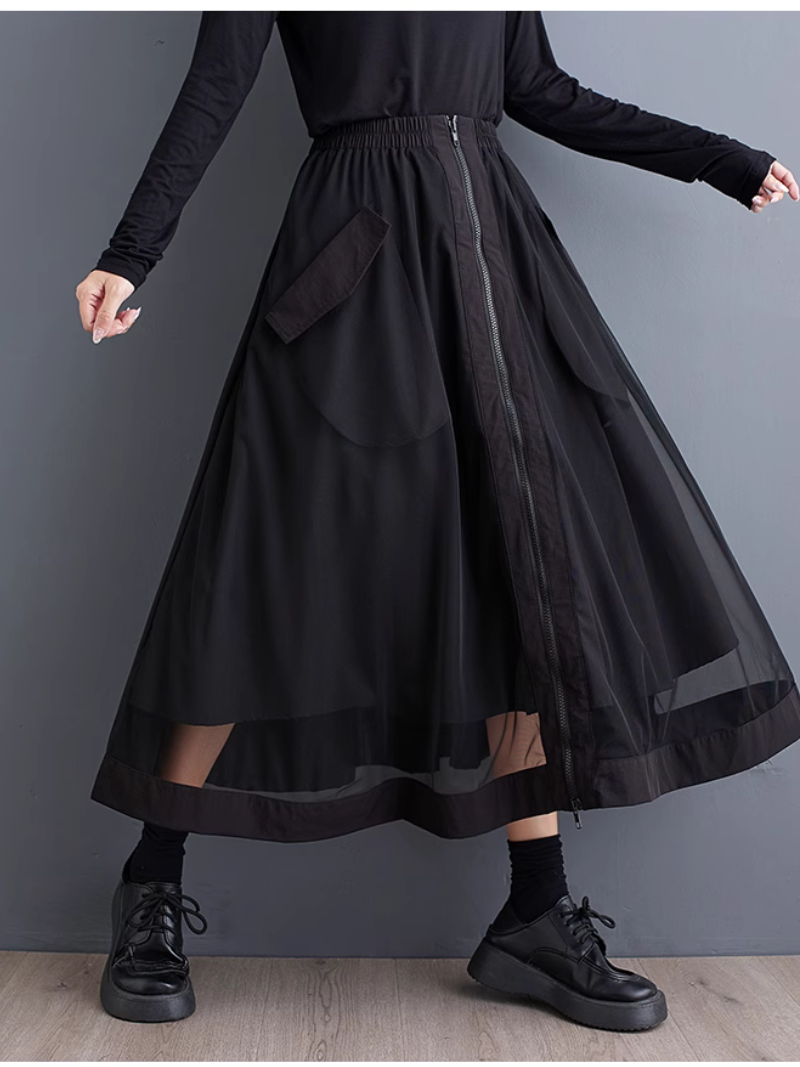 Women's Daily Wear Zipper Large Pockets Front Skirt