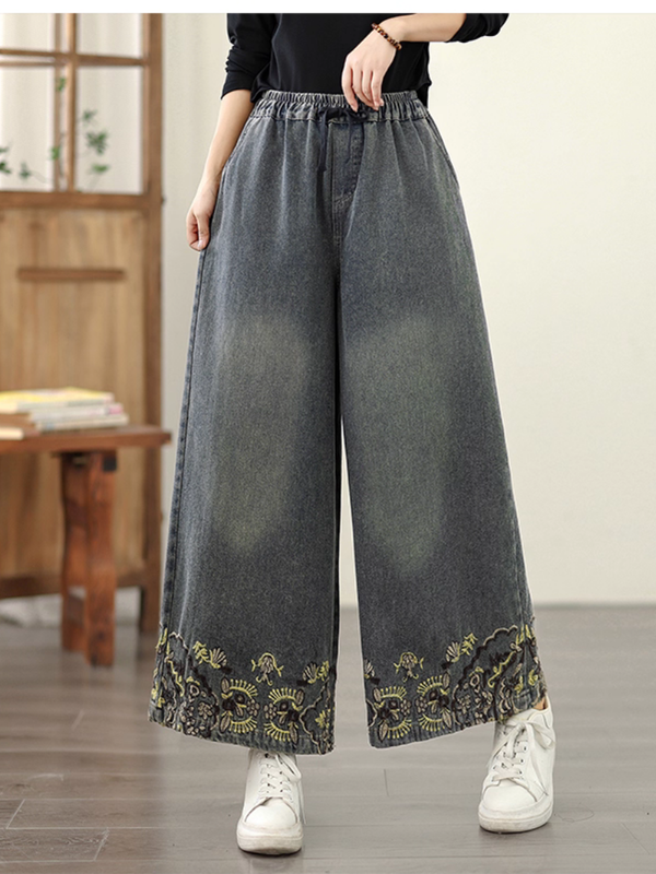 Women's Spring and Autumn Embroidered Printed Bottom