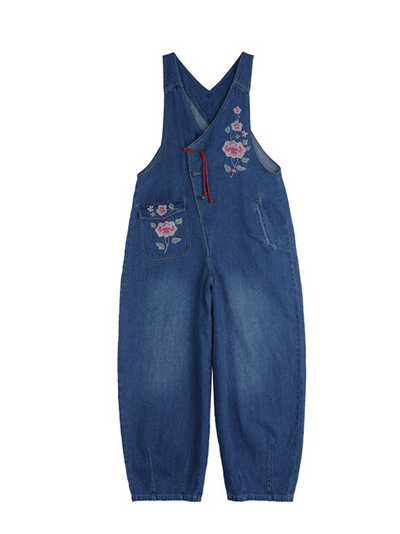 Women's Stylish Spring Embroidered Flower Overalls Dungarees