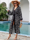 Women's Open Style Printed Embroidered Belt Kimono Dress