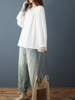 Cotton-Linen Peasant Blouse with Ruffled Cuffs