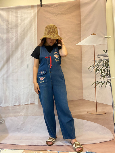 Women's Stylish Spring Embroidered Flower Overalls Dungarees