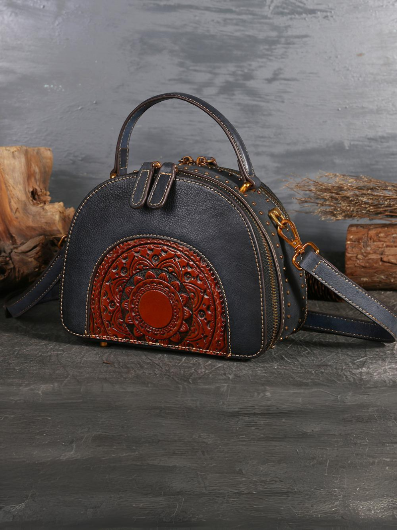 Women's Ethnic Style Leather Round Shape Bag