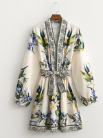 Robe de chemise de ceinture de taille à fleurs imprimées modernes pour femmes