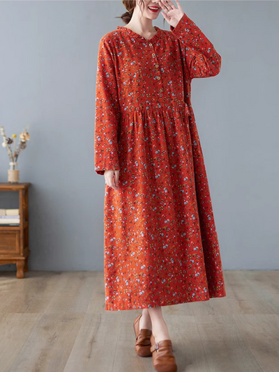 Women's Stylish Floral Printed Button-Up A-Line Dress