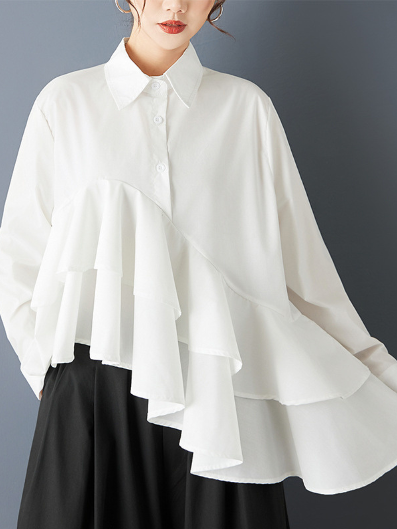 Day-to-Night Confidence Ruffle Blouse with Asymmetrical Cascade and Effortless Fit